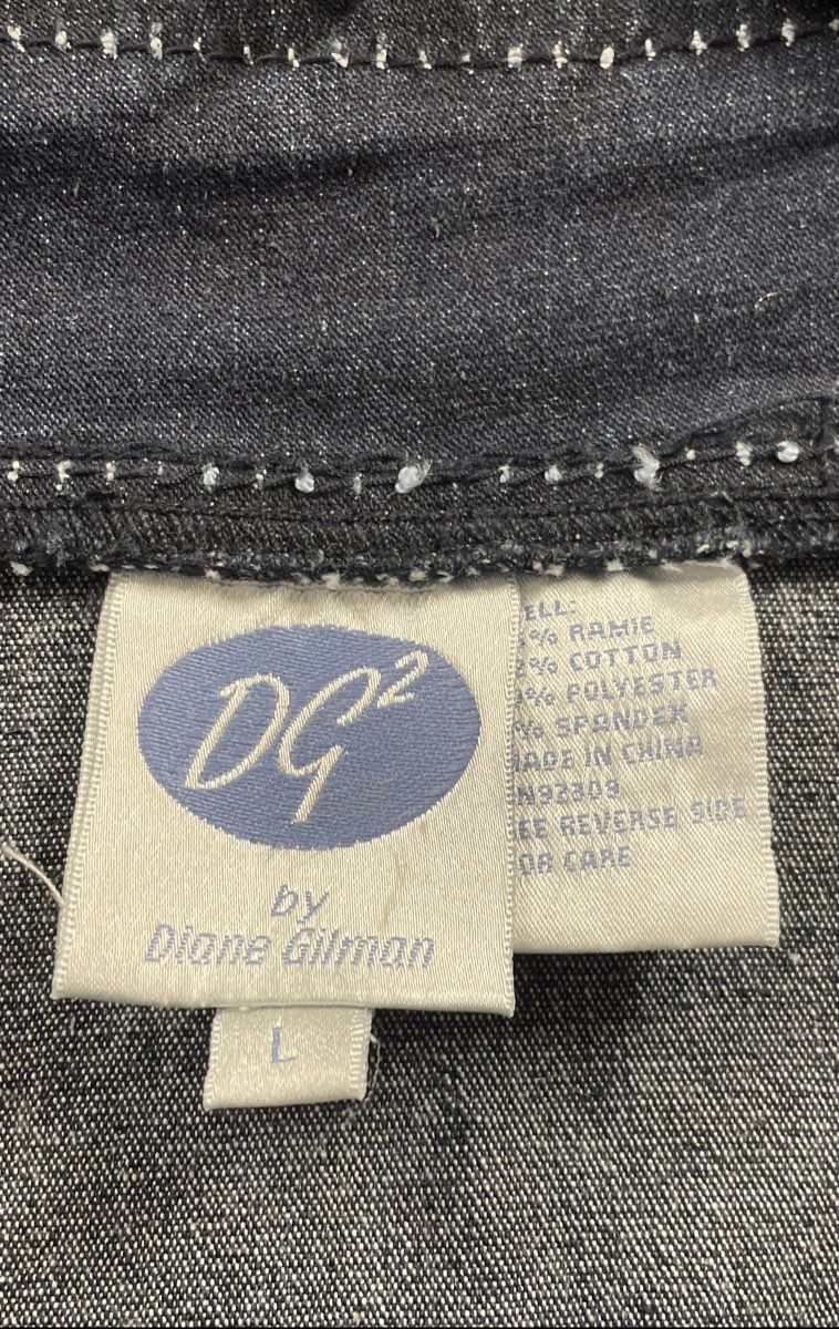 DG2 Diane Gilman Women's Dark Wash Studded Gem Denim Jacket Open Front L
