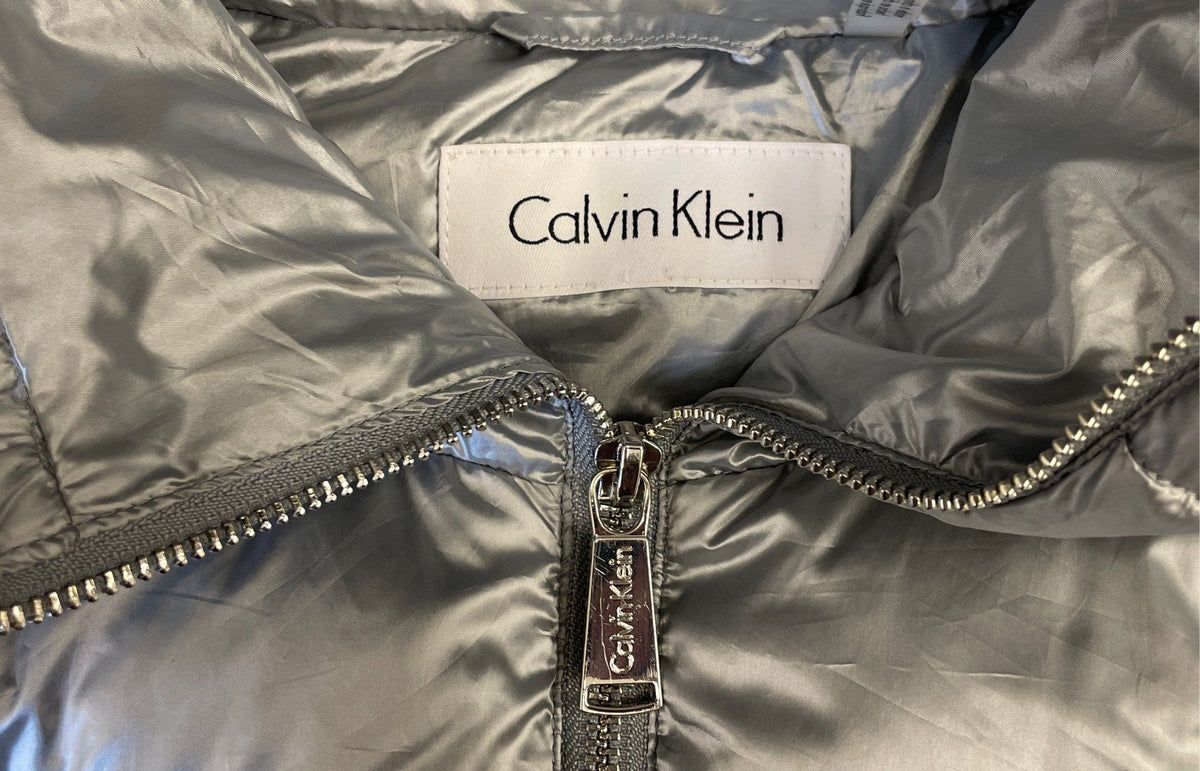 Calvin Klein Women's Metallic Silver Insulated Down Puffer Vest Full Zip Quilted