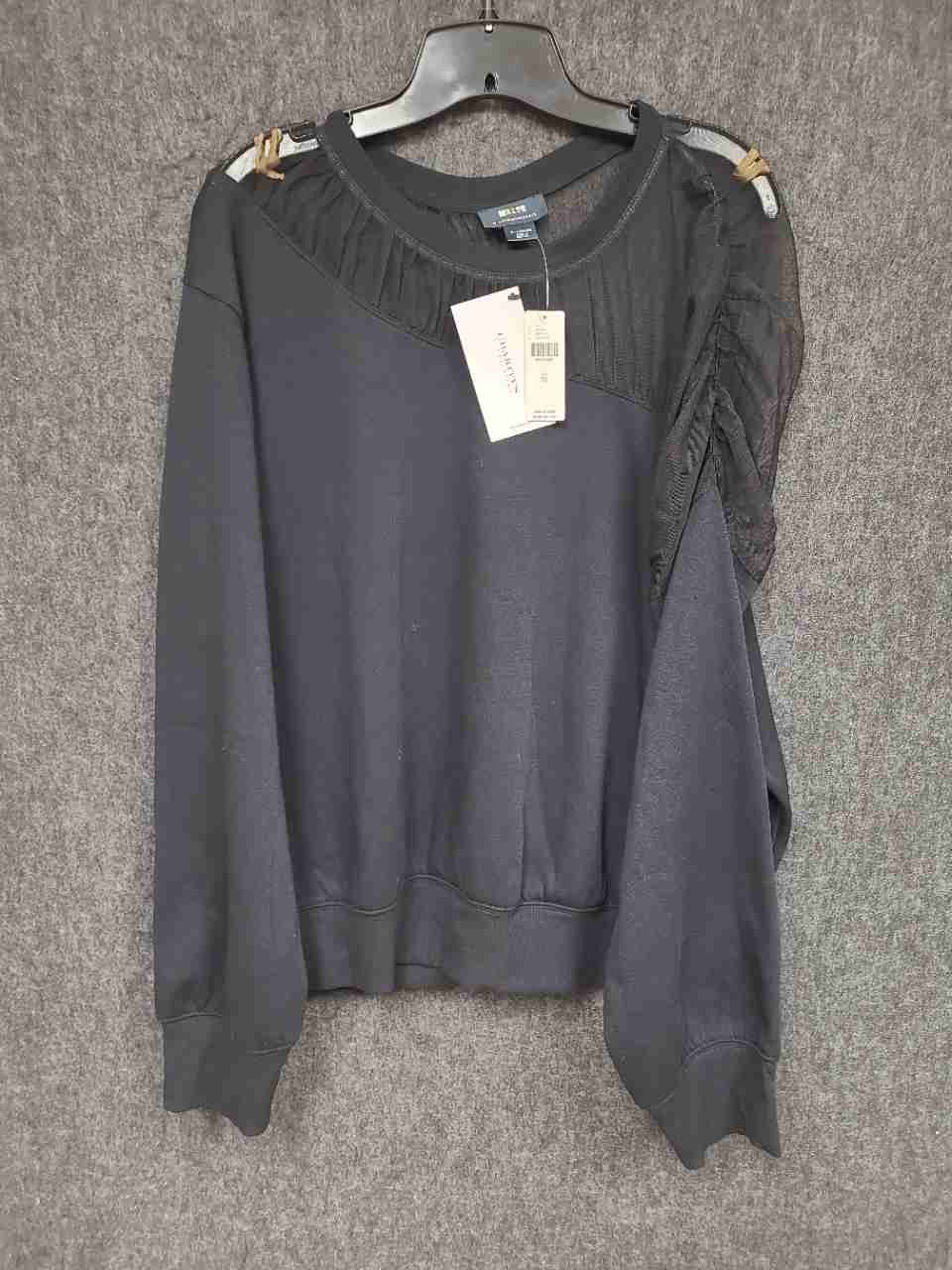 Maeve by Anthropologie Women's Black Tulle Mesh Ruffle Sweatshirt Top Sz XL NWT