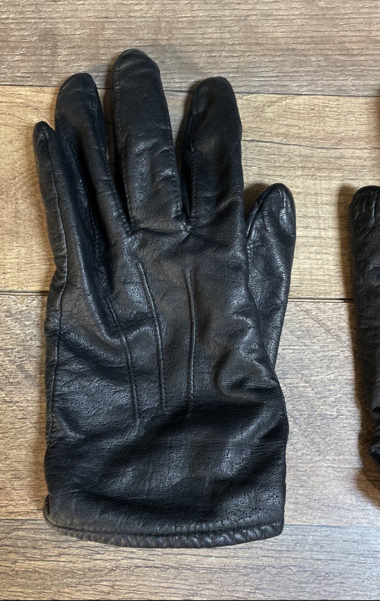 Vintage Fownes Men's Black Leather 3-Point Lined Dress Gloves Sz L
