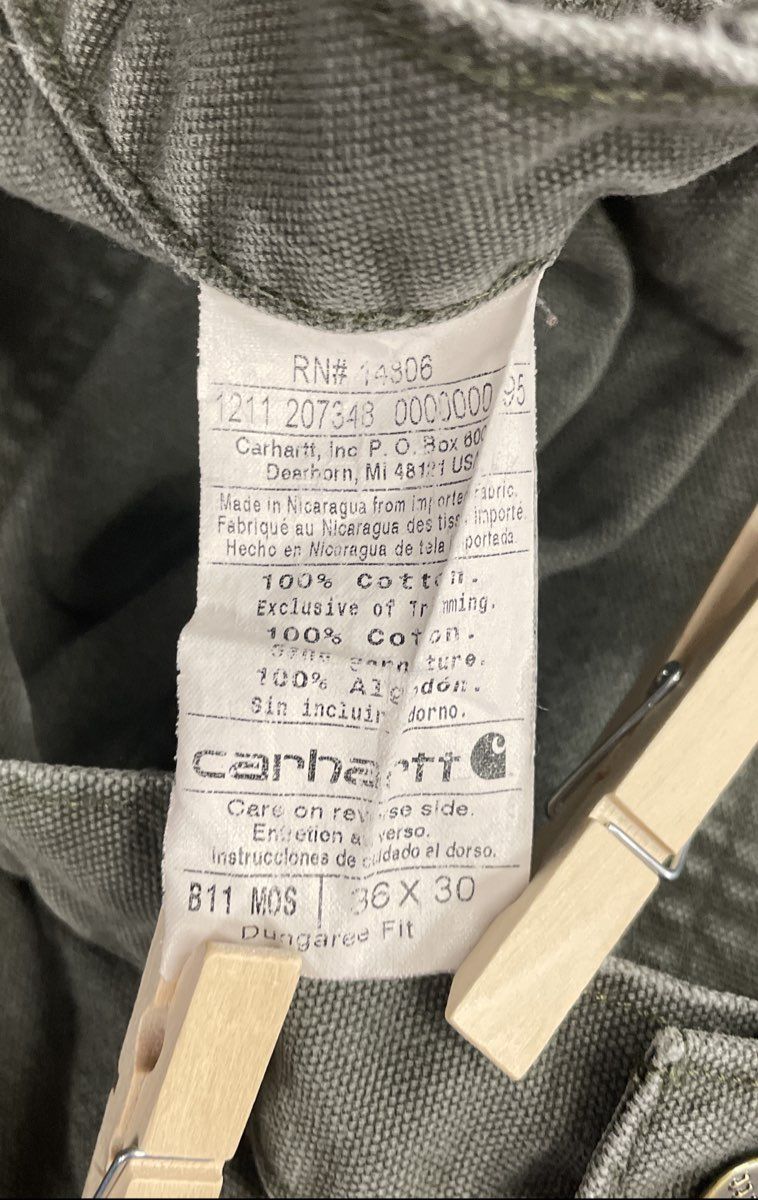 Carhartt Men's Moss Green B11 Washed Duck Work Dungaree Pants Size 36x30