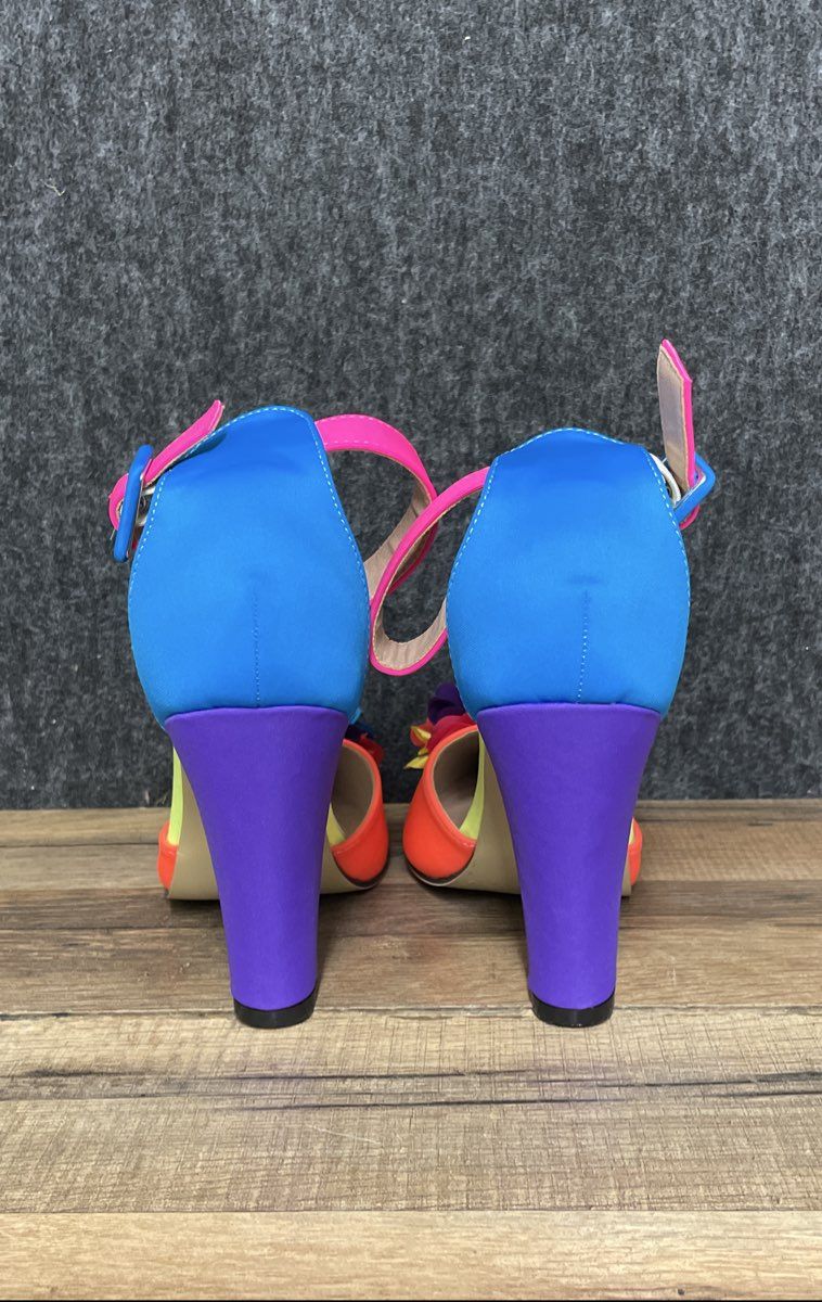 Temu Floral Pointed-Toe Chunky Heel Sandals Rainbow Multi-Color Size 38 EU 7.5