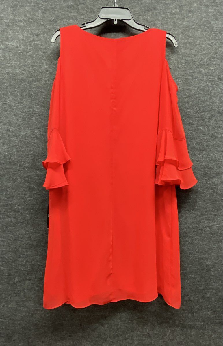 MSK Women's Red Cold Shoulder Ruffle Sleeve Dress Style Setter Necklace 10 NWT