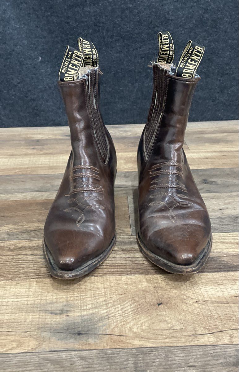 Armenta Brown Leather Western Cowboy Ankle Boots Men's 9