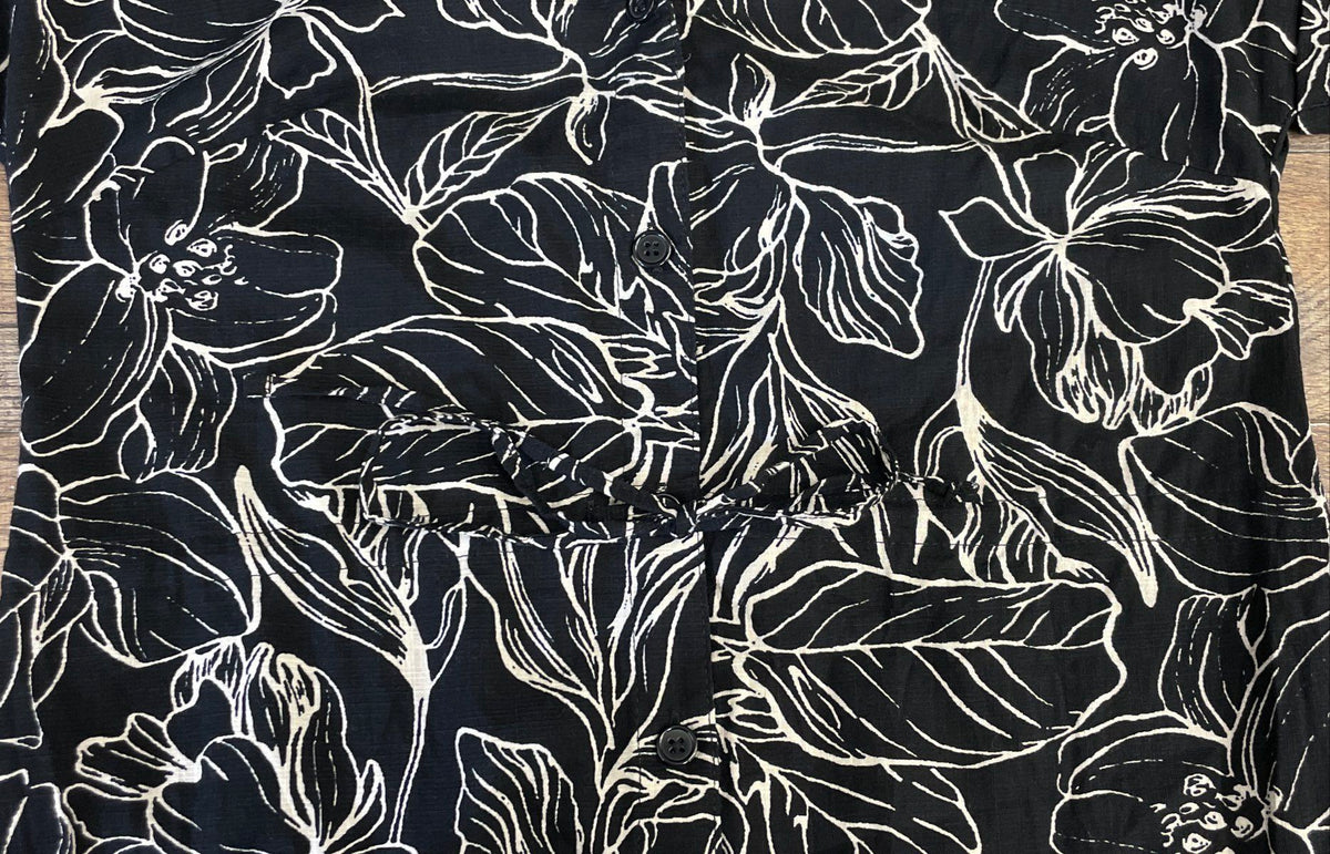 Jewel Badgley Mischka Women's Black White Floral Cotton Rayon Shirt Dress Sz S