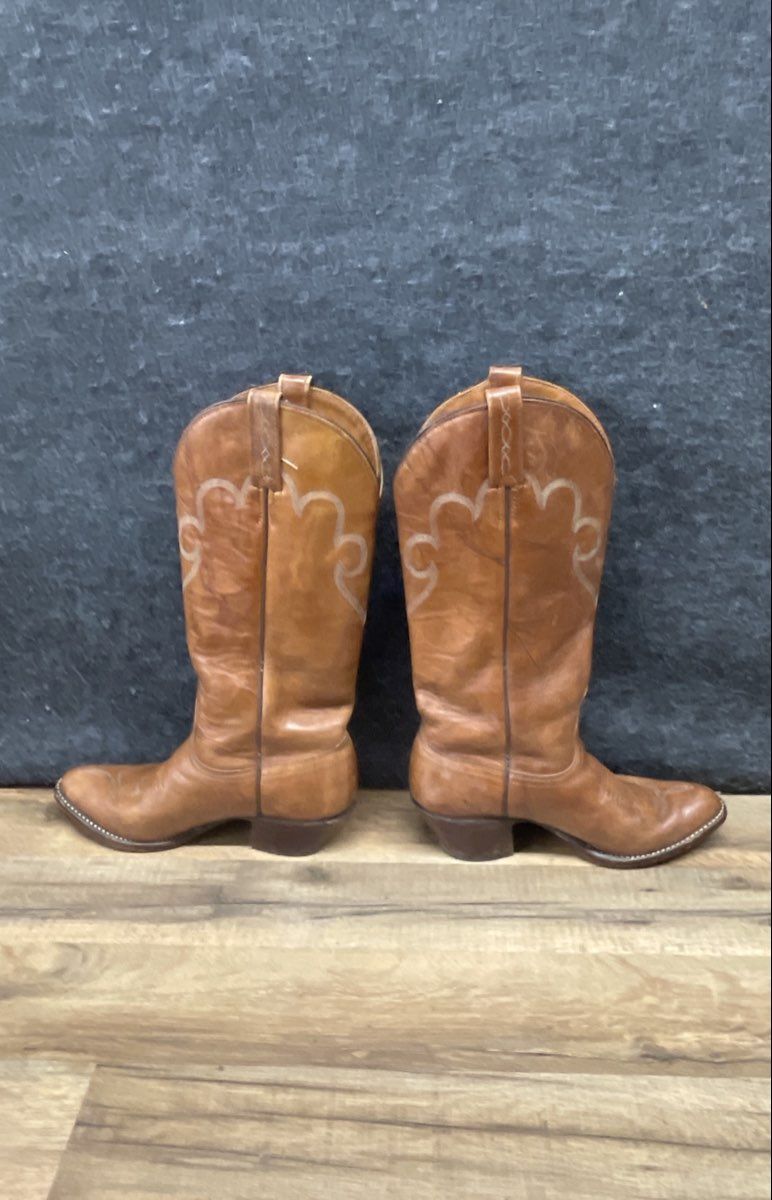 Vintage 90s J. Chisholm Tan Leather Western Cowboy Boots Women's Size 6 M