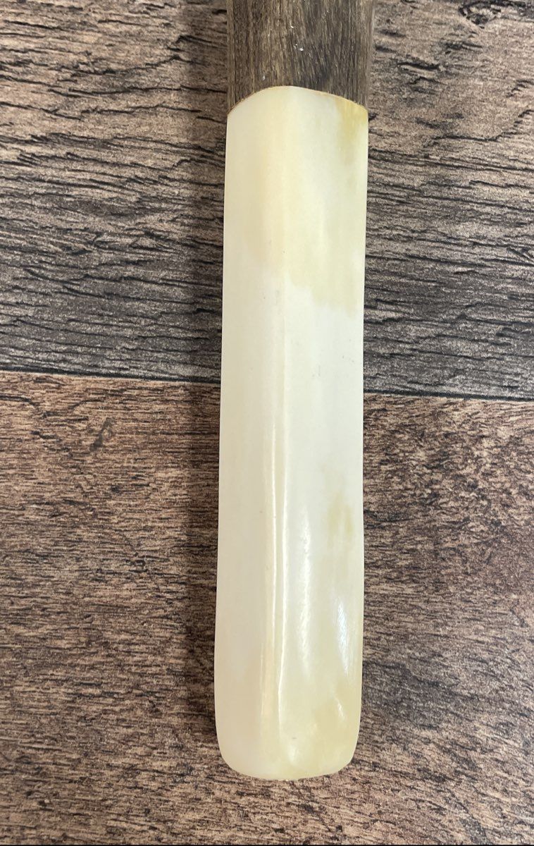 Vintage Hand Carved Wood & Bone Handle Twisted Slotted Salad Spoon Folk Art