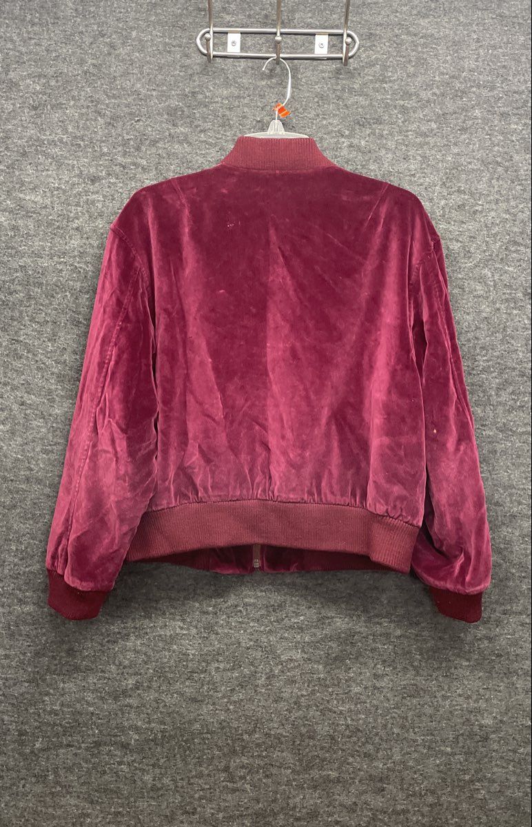 Vintage 90s Liz Claiborne Women's Burgundy Velour Bomber Zip Jacket Sz XS