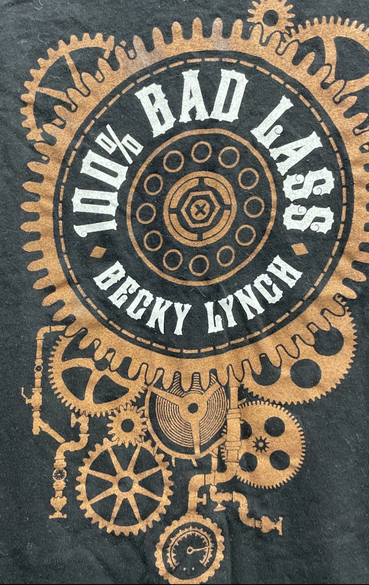 WWE Women's Black Becky Lynch 100% Bad Lass Steampunk Gears Graphic T-Shirt XL