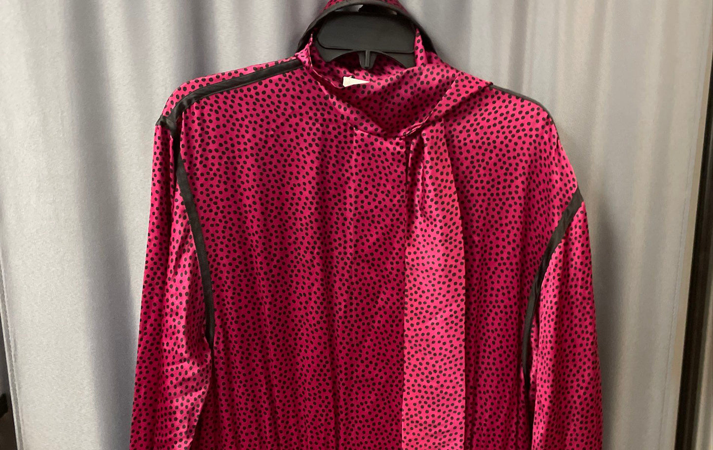 Vintage 80s Albert Nipon Silk Pussy Bow Dress Polka Dot Scarlet Black Sz 14