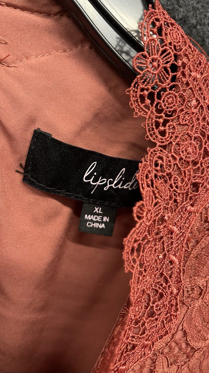 Lipslide Women's Rust Floral Lace Sleeveless Mock Neck Blouse Top Size XL