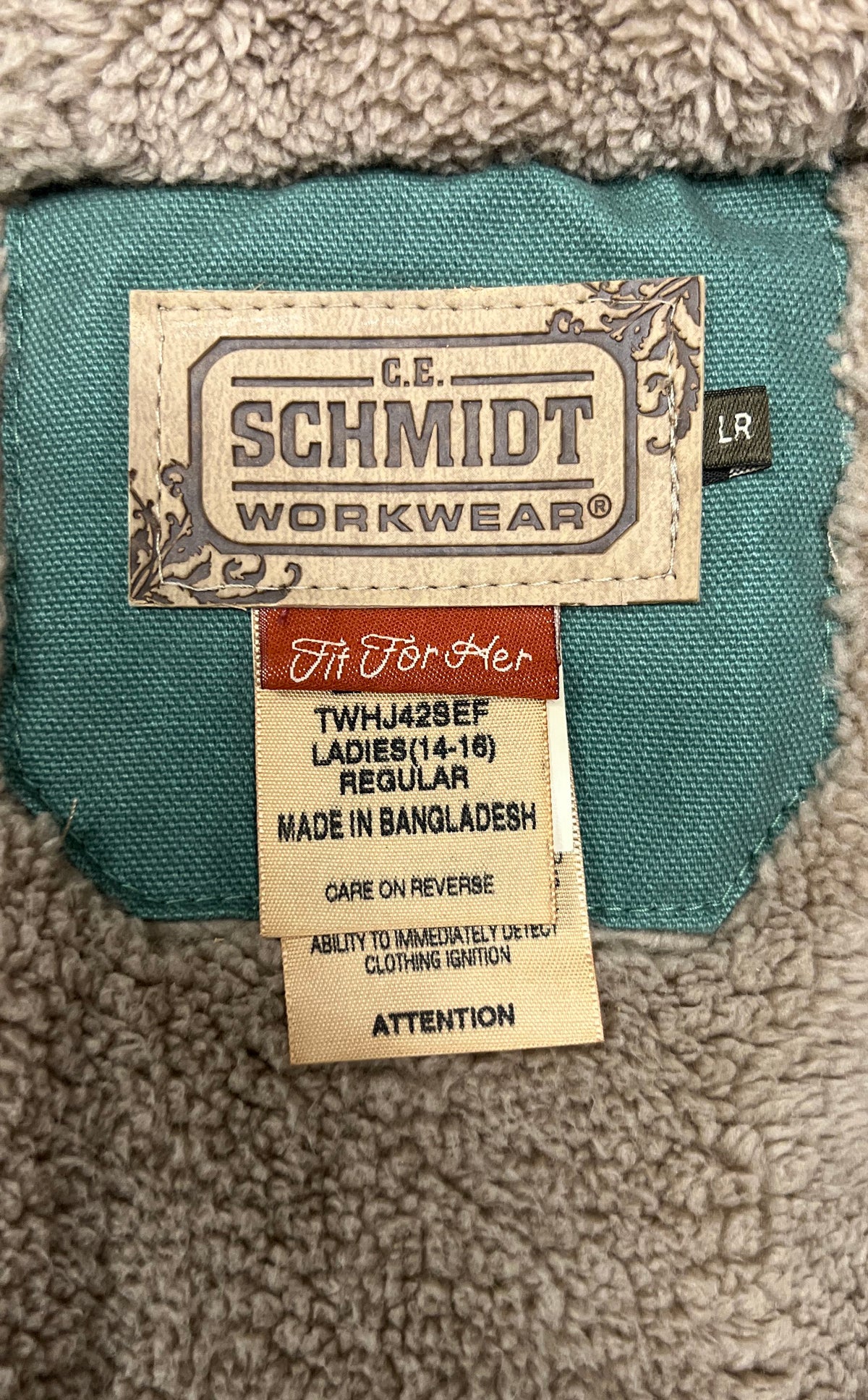 C.E. Schmidt Women's Green Sherpa Lined Hooded Workwear Jacket Sz L 14-16