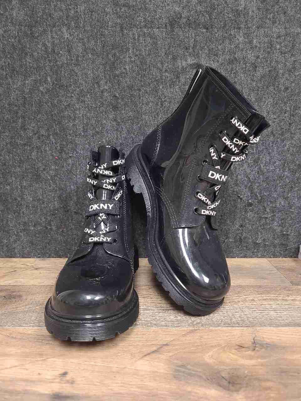 DKNY Tilly Black Patent Combat Boots Women's Size 8M