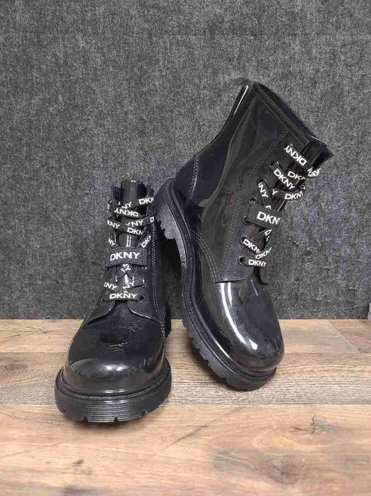 DKNY Tilly Black Patent Combat Boots Women's Size 8M