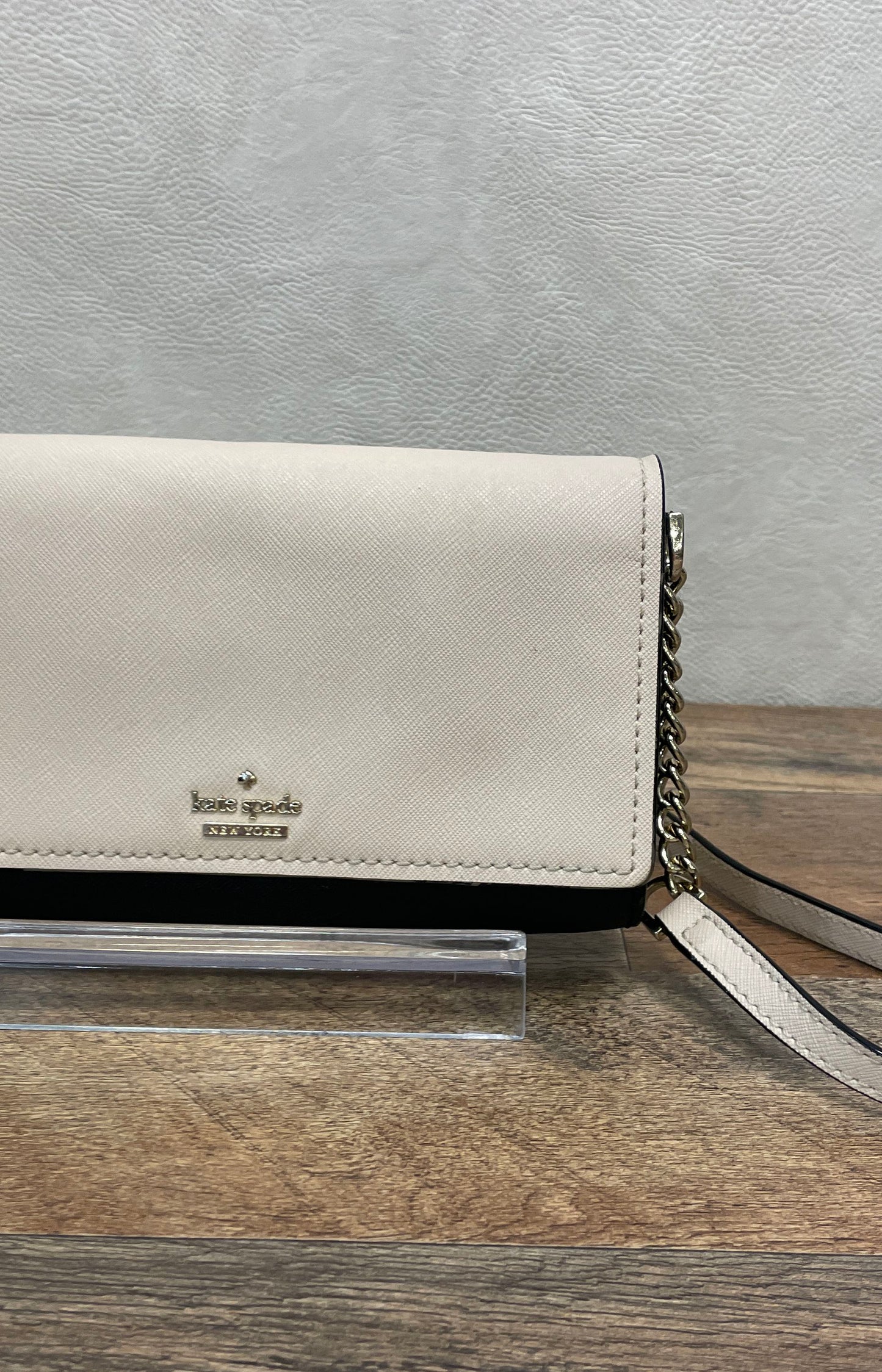 Kate Spade Cream Black Saffiano Leather Colorblock Chain Crossbody Bag