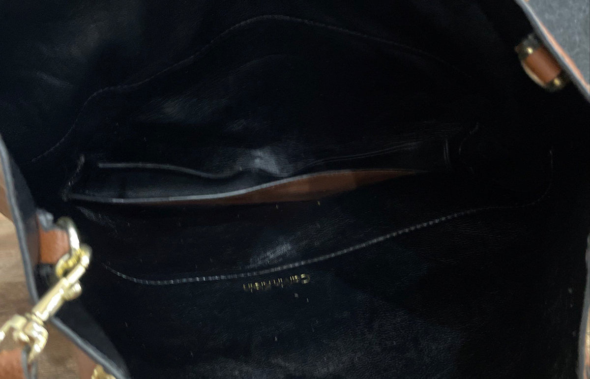 Calvin Klein Brown Pebbled Leather Tote Bag with Removable Pouch Gold Tone