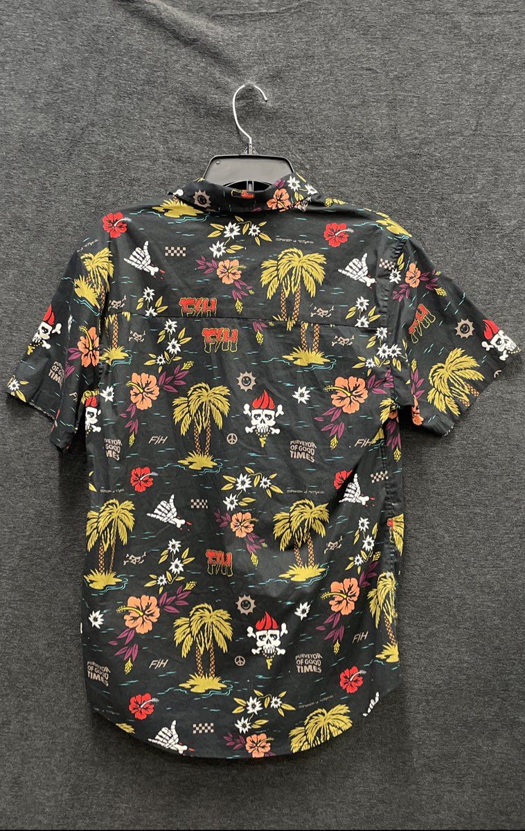Fasthouse Customs Tropical Skull Hawaiian Button Down Shirt Black Mens Sz M