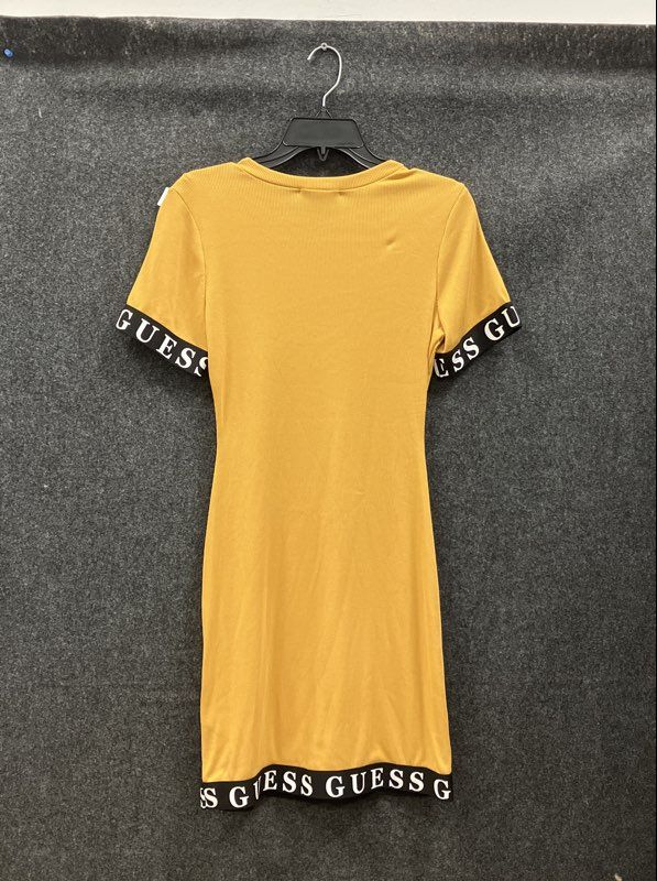 Guess Women's Ribbed Short Sleeve Mini Dress Yellow Logo Trim NWT Sz M