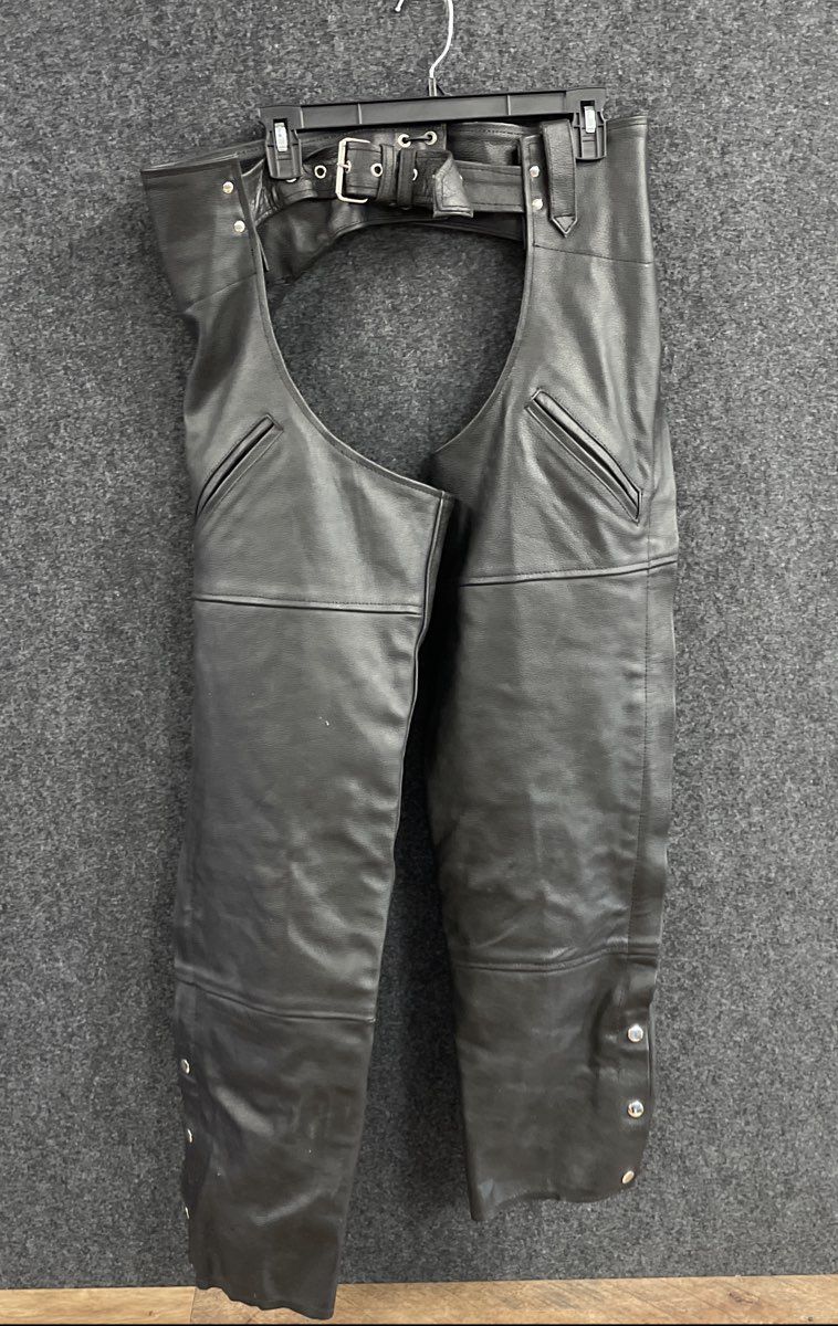 Genuine Leather Unisex Black Motorcycle Riding Chaps Lace Up Back Buckle Sz M