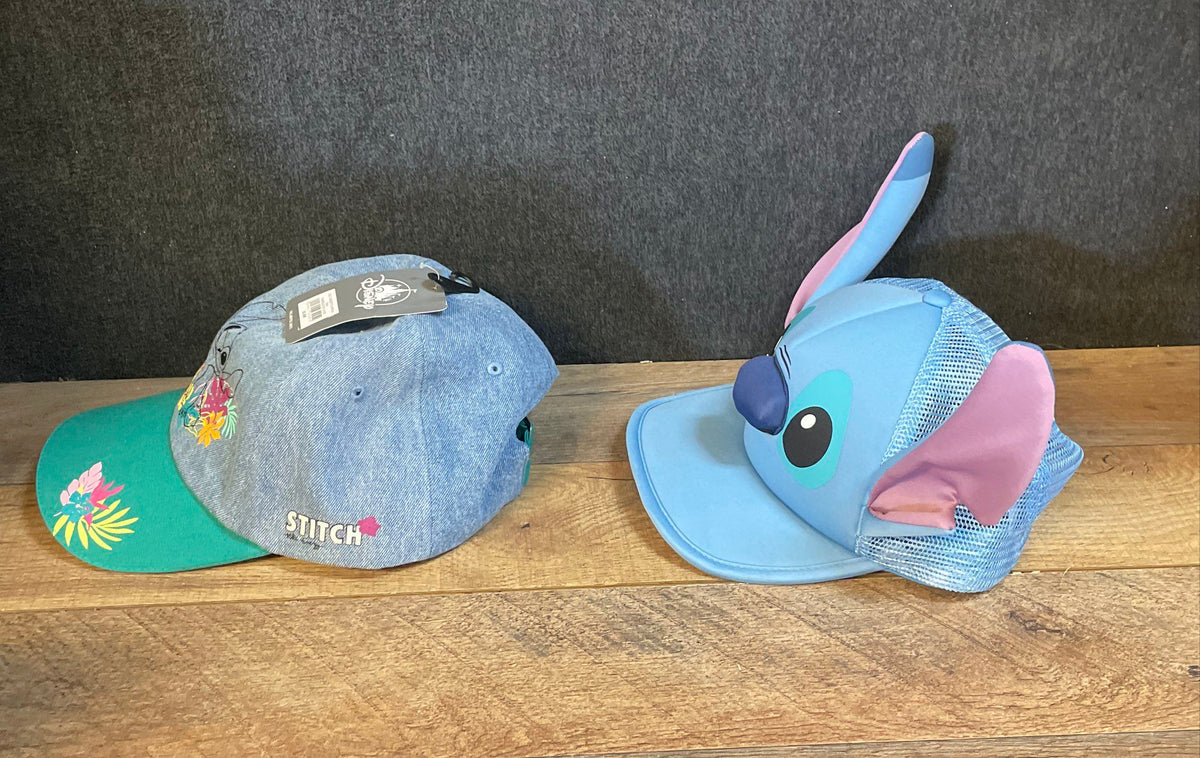 Disney Stitch Hat Lot 2pc 3D Ears Trucker Trouble Maker & Denim Floral OSFM