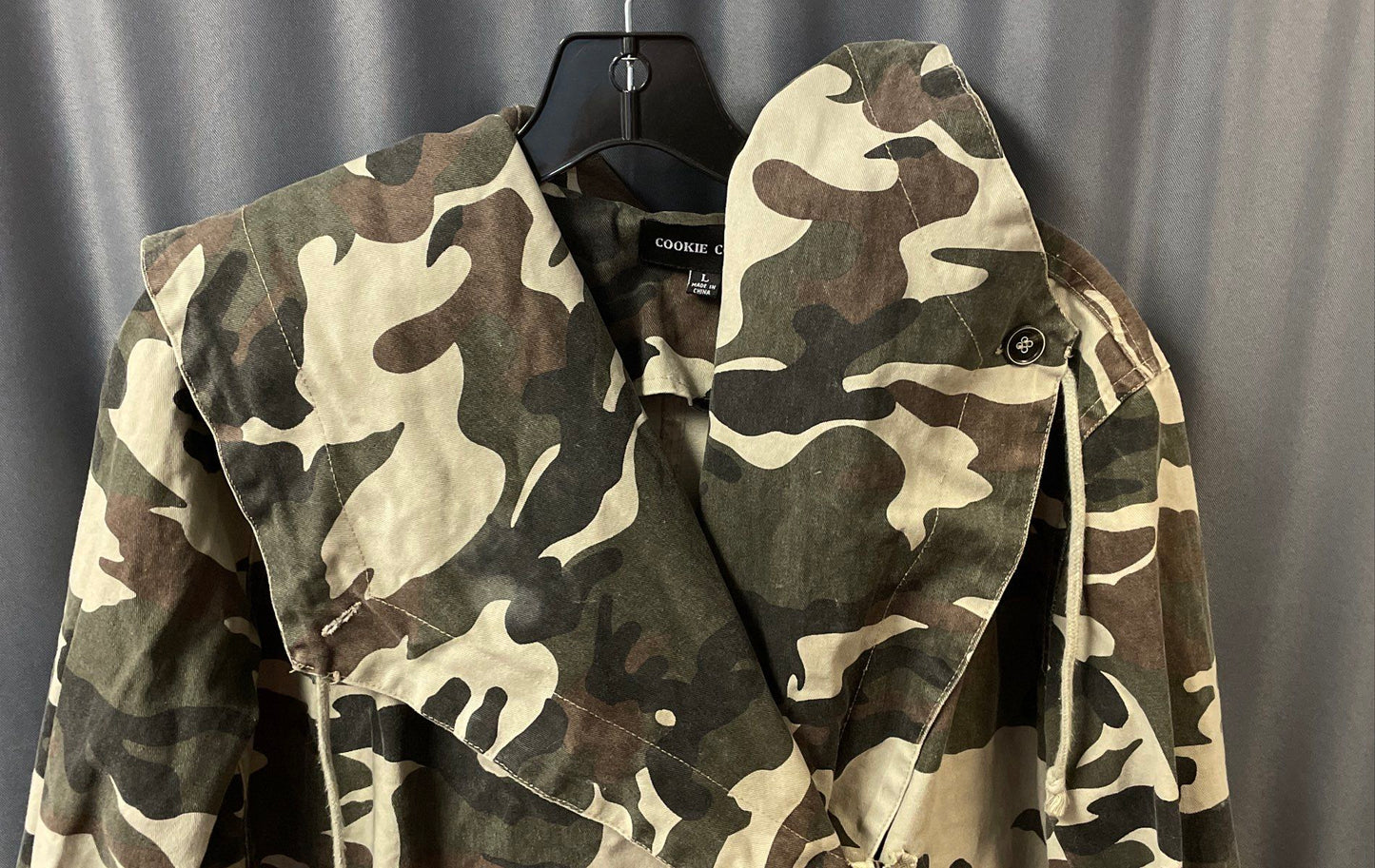 Cookie Couture Women's Camo Hooded Wrap Jacket Cotton Military Utility Sz L