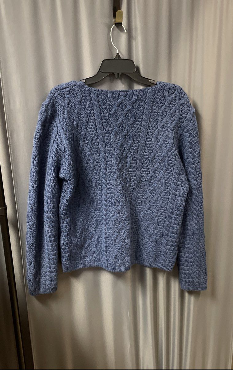 Vintage Paul James Men's Blue Wool Cable Knit V-Neck Sweater England Sz M