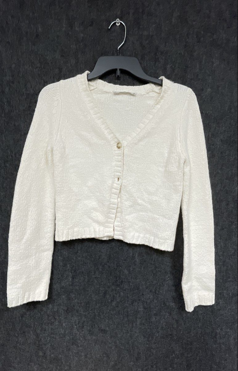 Abercrombie & Fitch Women's Cream V-Neck Cropped Knit Cardigan Sweater Sz XS