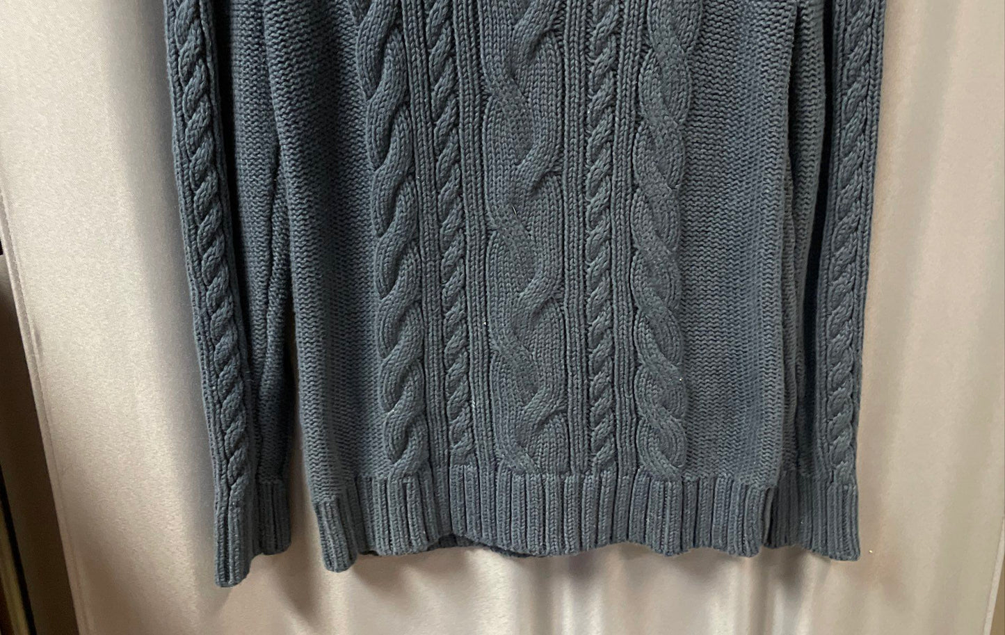 LL Bean Women's Blue Cable Knit 100% Cotton Crewneck Heritage Sweater Sz M