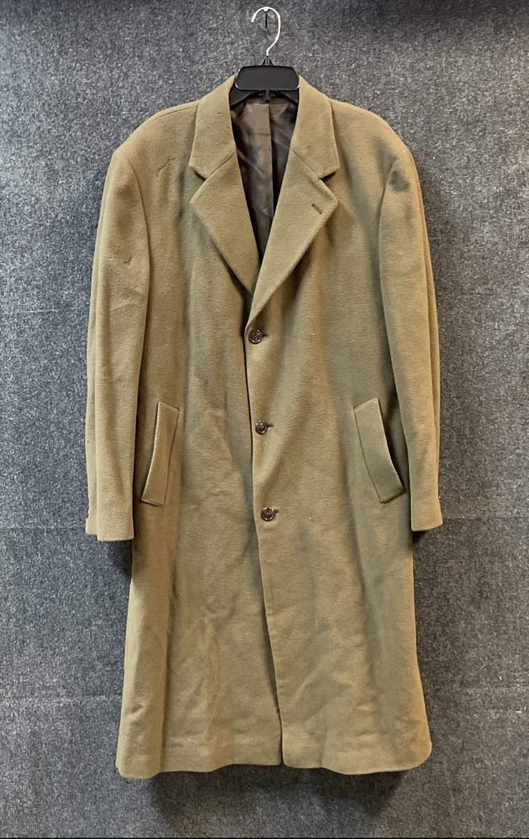 Vintage Weatherproof Men's Olive Cashmere Blend Italian Fabric Overcoat Sz 42R