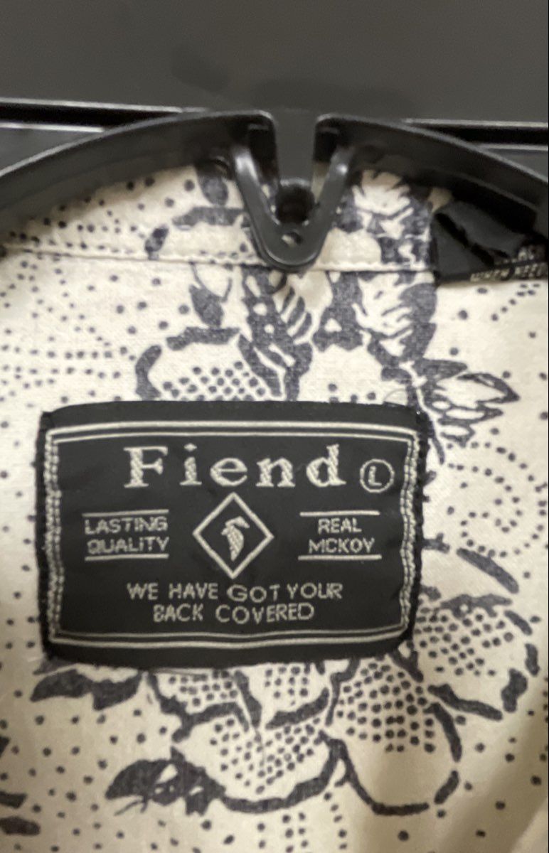 Fiend Men's Cream Black Floral Swirl Print Short Sleeve Button Down Shirt Sz L
