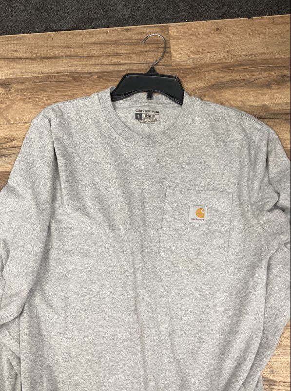 Carhartt Men's Long Sleeve Pocket T-Shirt Heather Gray Loose Fit Workwear Sz S