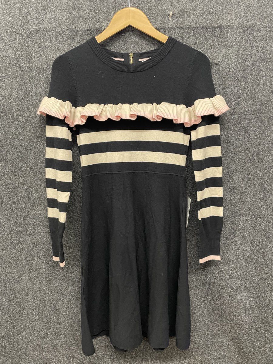 1901 Nordstrom Women's Ruffle Striped Knit Sweater Dress Black Pink NWT Sz SP