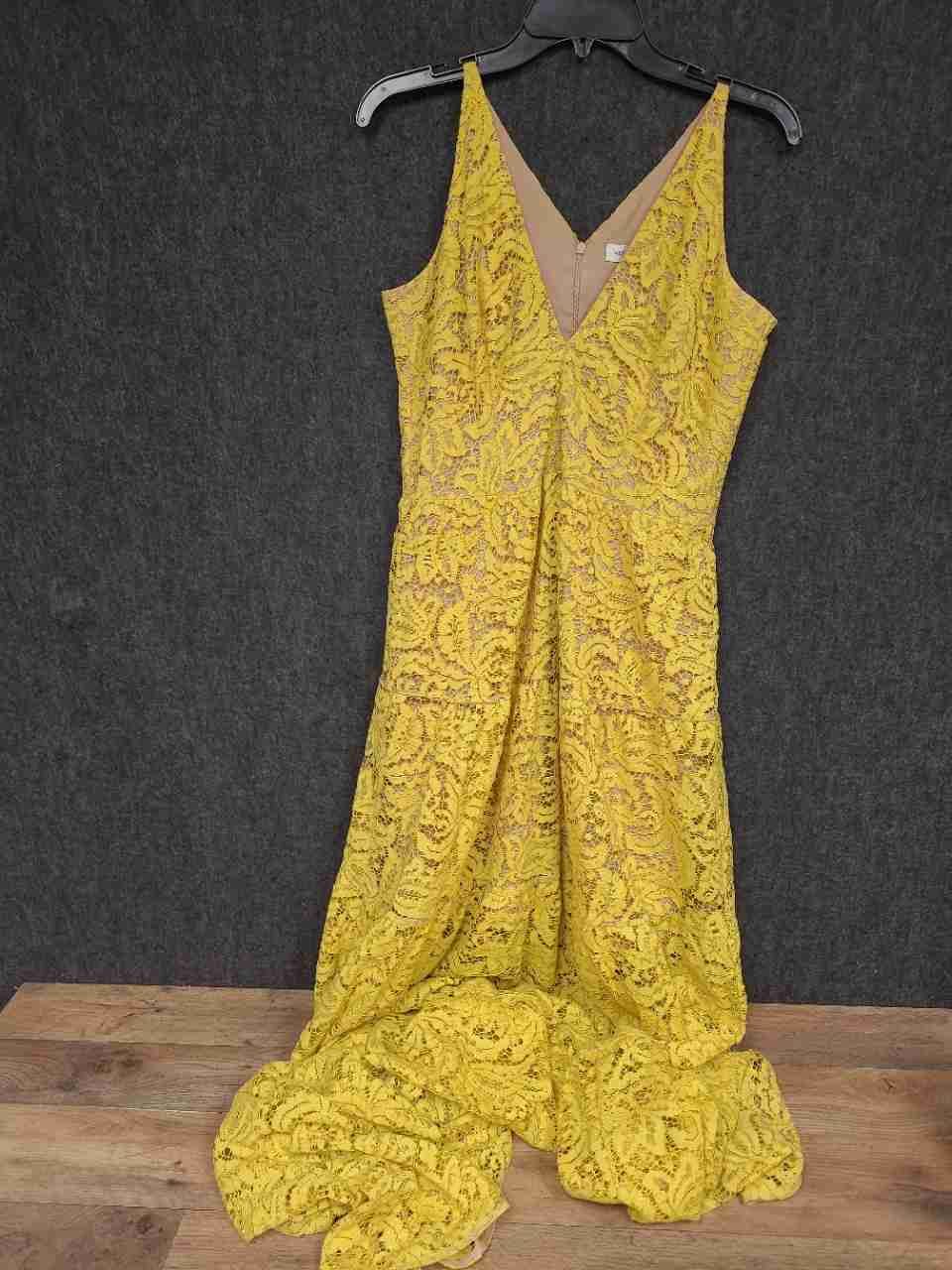 Dress The Population Women's Yellow Floral Lace Sleeveless Maxi Dress Sz XL