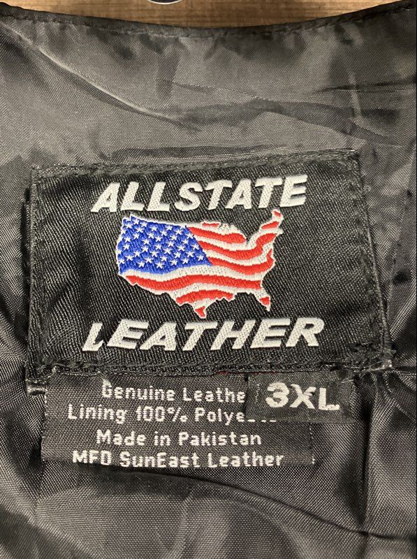 Allstate Leather Men's Black Genuine Leather Snap Front Biker Vest Size 3XL