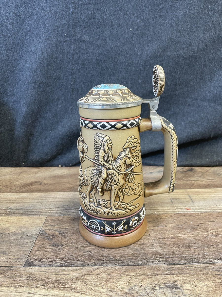 1988 Avon Indians of the American Frontier Stein Ceramarte Brazil Vintage Lidded
