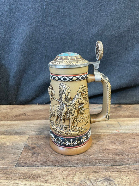 1988 Avon Indians of the American Frontier Stein Ceramarte Brazil Vintage Lidded