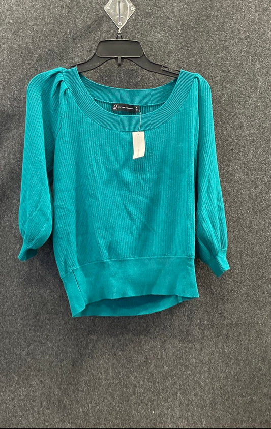 New York & Company Women's Blue Ribbed Puff Sleeve Sweater Size M NWT