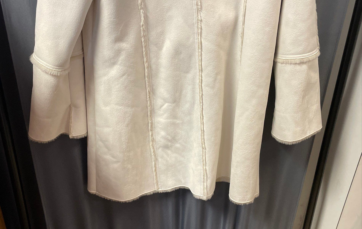 Coldwater Creek Women's White Faux Shearling Hooded Toggle Coat Sz M