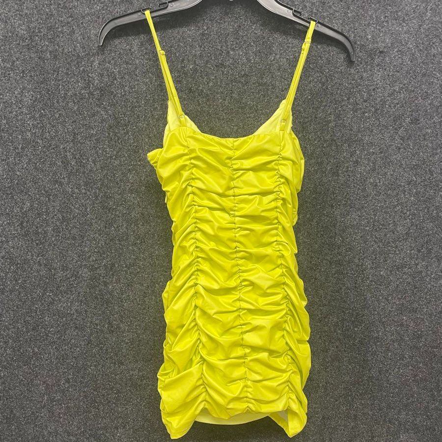 Fashion Nova Women's Lime Issy Faux Leather Ruched Mini Dress NWT Size XS