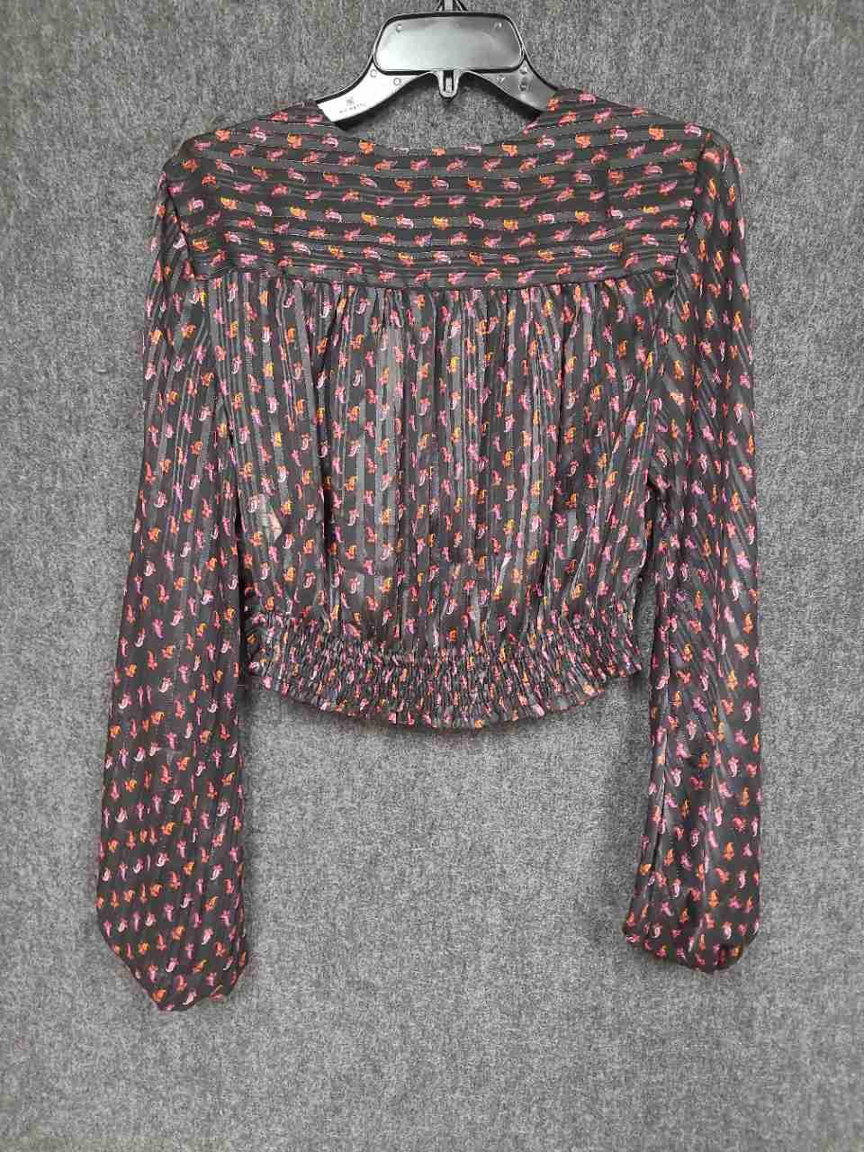 Zara Women's Black Paisley Cropped Twist Front Metallic Blouse Top NWT Sz S