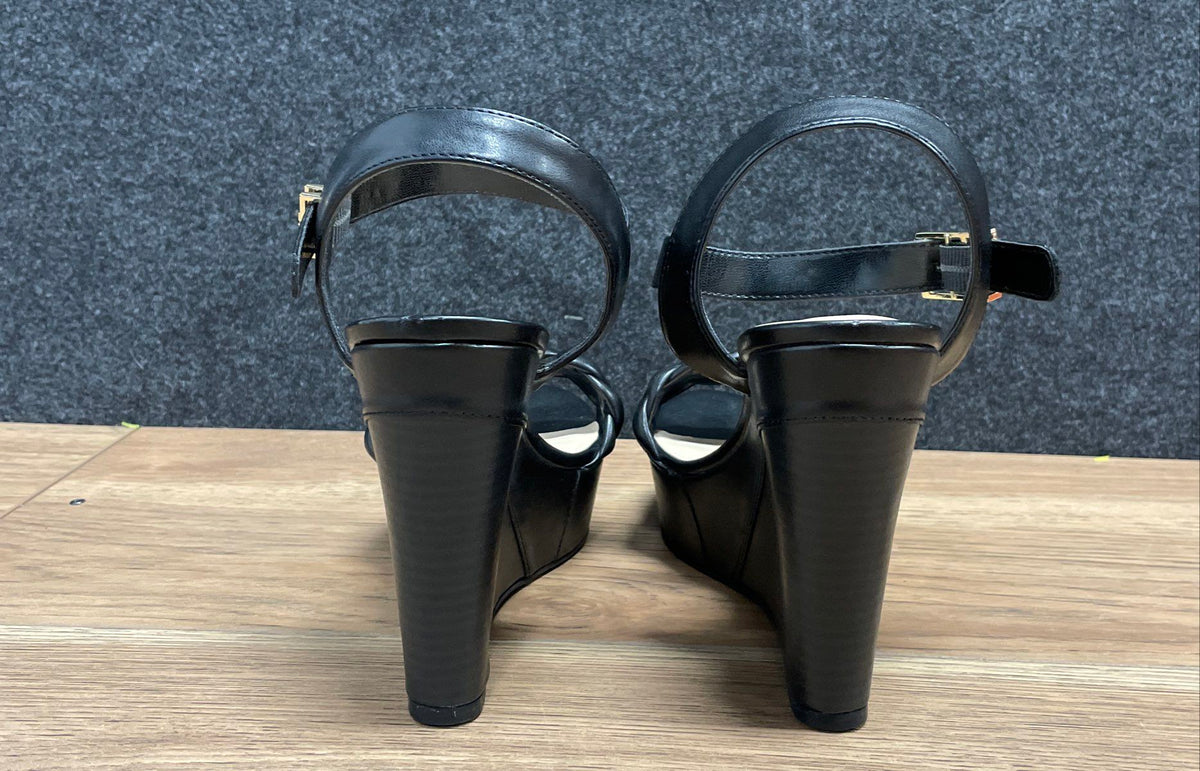 Guess Bended Black Braided Platform Wedge Sandals Heels Size 9M