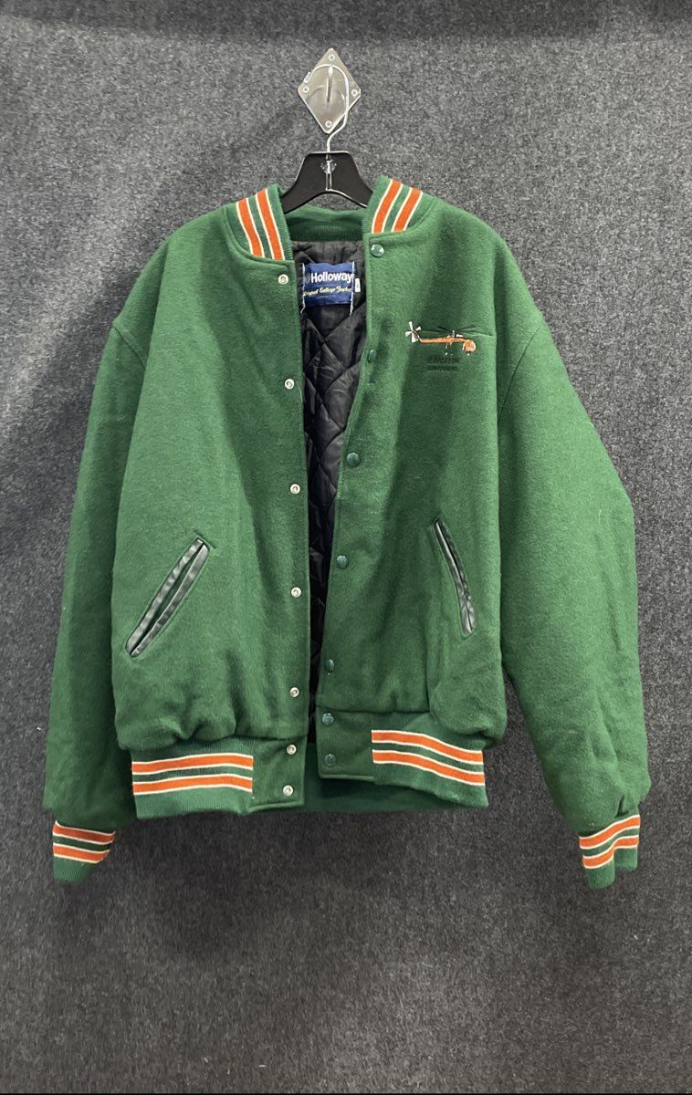 Vintage 90s Holloway Men's Green Erickson Air-Crane Varsity Jacket USA Made XL