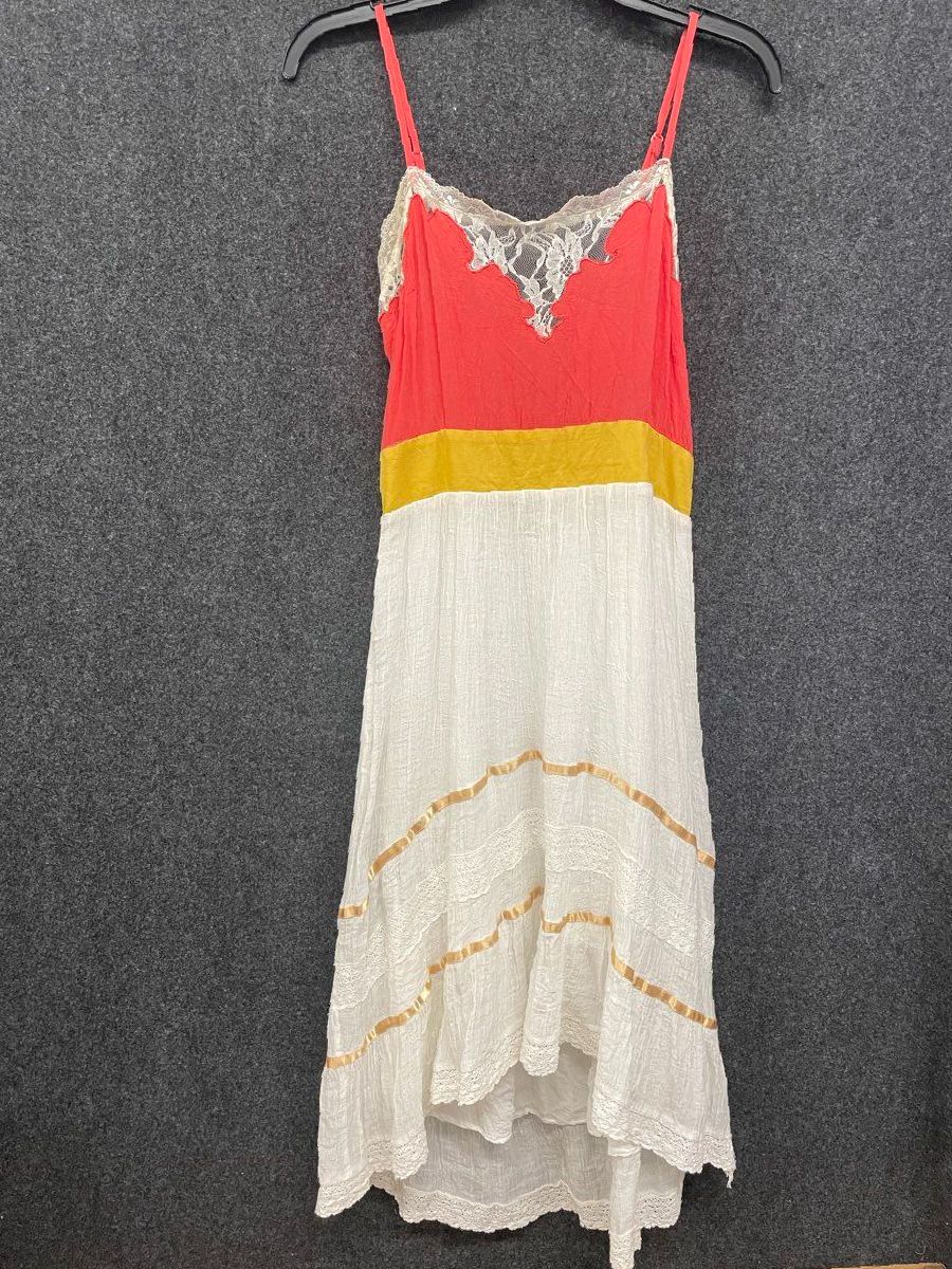 Flying Tomato Women's Orange Lace Tiered High Low Boho Peasant Dress Sz M