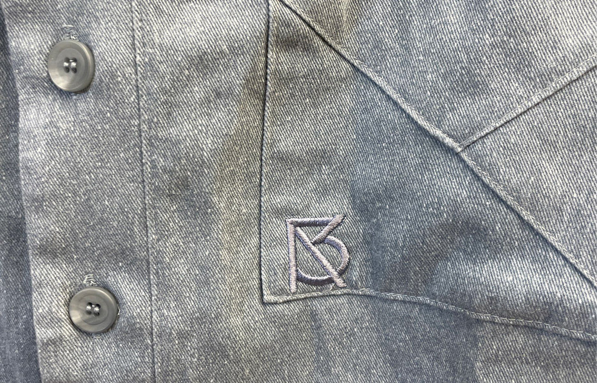 Brian Americus Men's Blue Grey Cotton Collarless Jersey Style Button Up Sz S