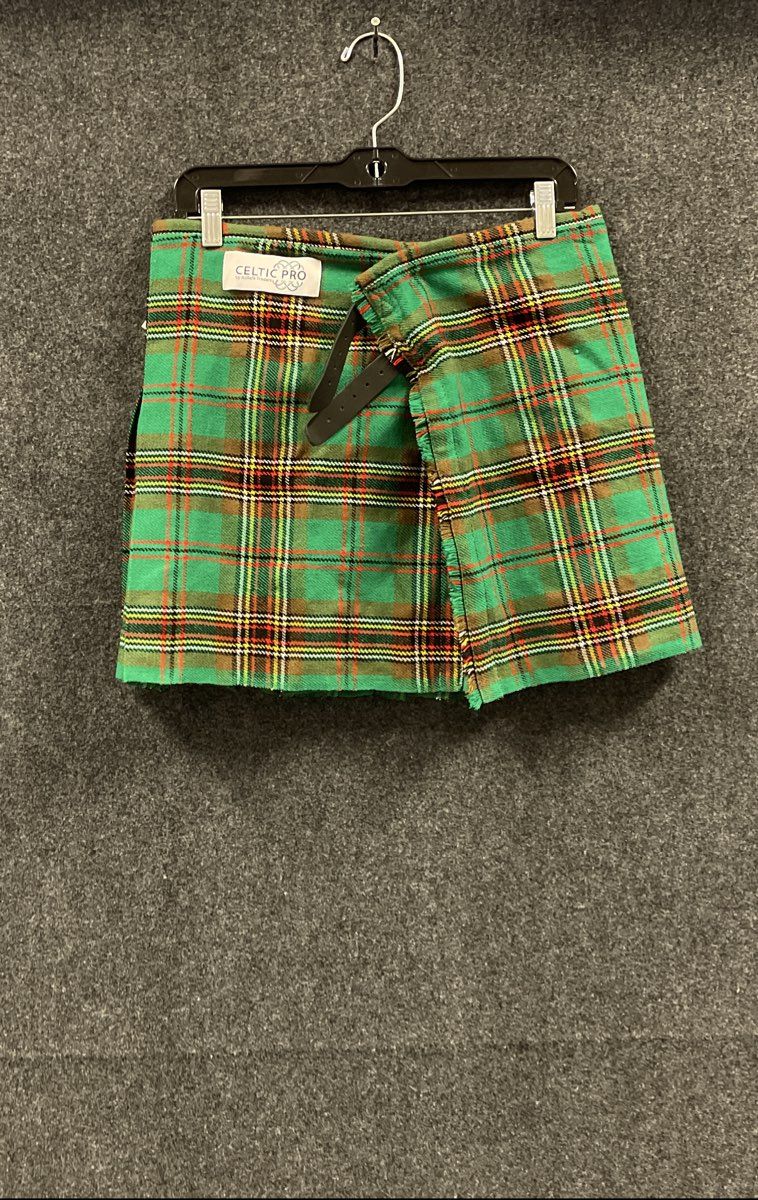 Celtic Pro Green Tartan Plaid Pleated Buckle Kilt Sz 24 NWT
