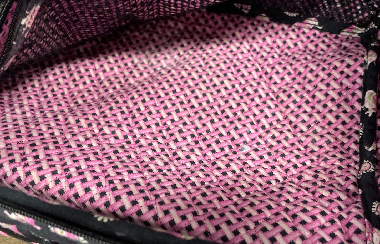 Vera Bradley Black Pink Elephant Paisley Quilted Large Cosmetic Travel Bag