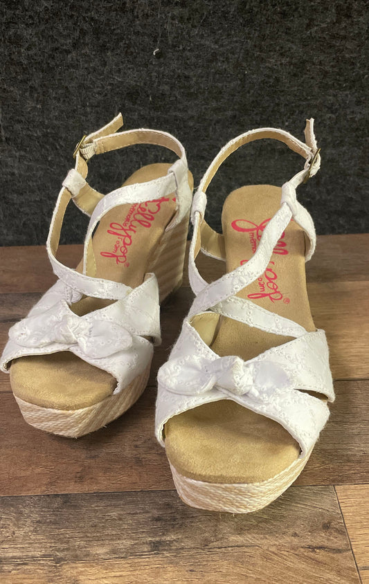 Jellypop Hope White Eyelet Espadrille Wedge Sandals Women's Size 8.5
