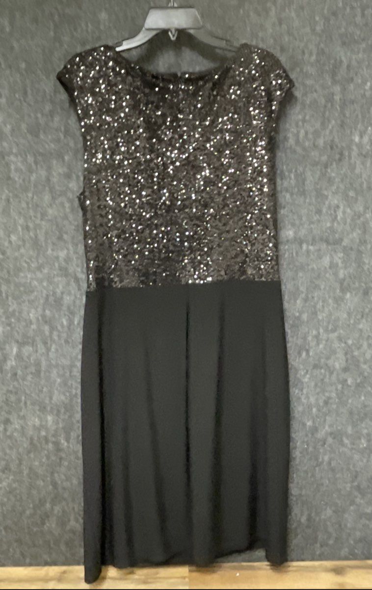 Lauren Ralph Lauren Women's Black Sequin Draped Cocktail Dress Sz 20W