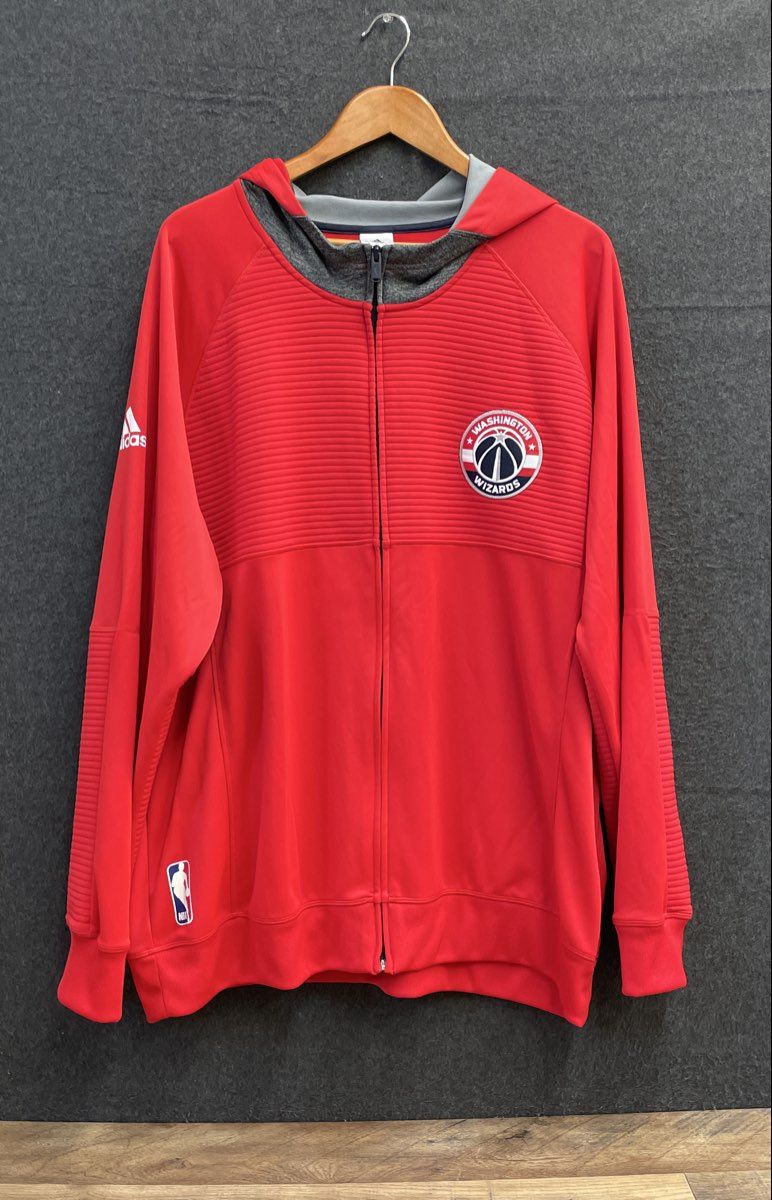 Adidas Men's Washington Wizards NBA Full Zip Hoodie Red Ribbed Jacket Sz 2XL