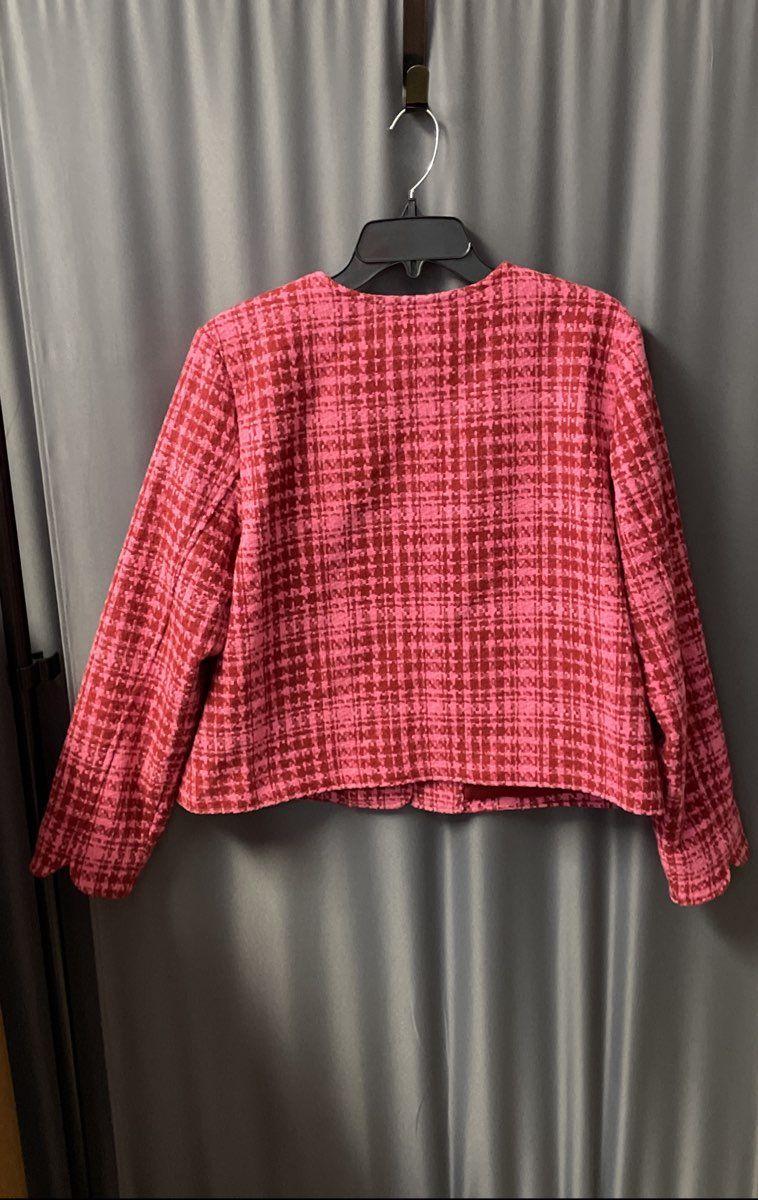 On 34th Women's Pink Houndstooth Wool Blend Collarless Jacket Sz 14